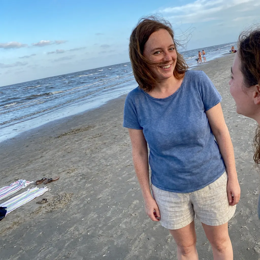 AI-generated beach photo edited with Open Eyes, edited example